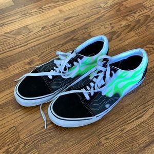 VANS men’s, worn once, green flame